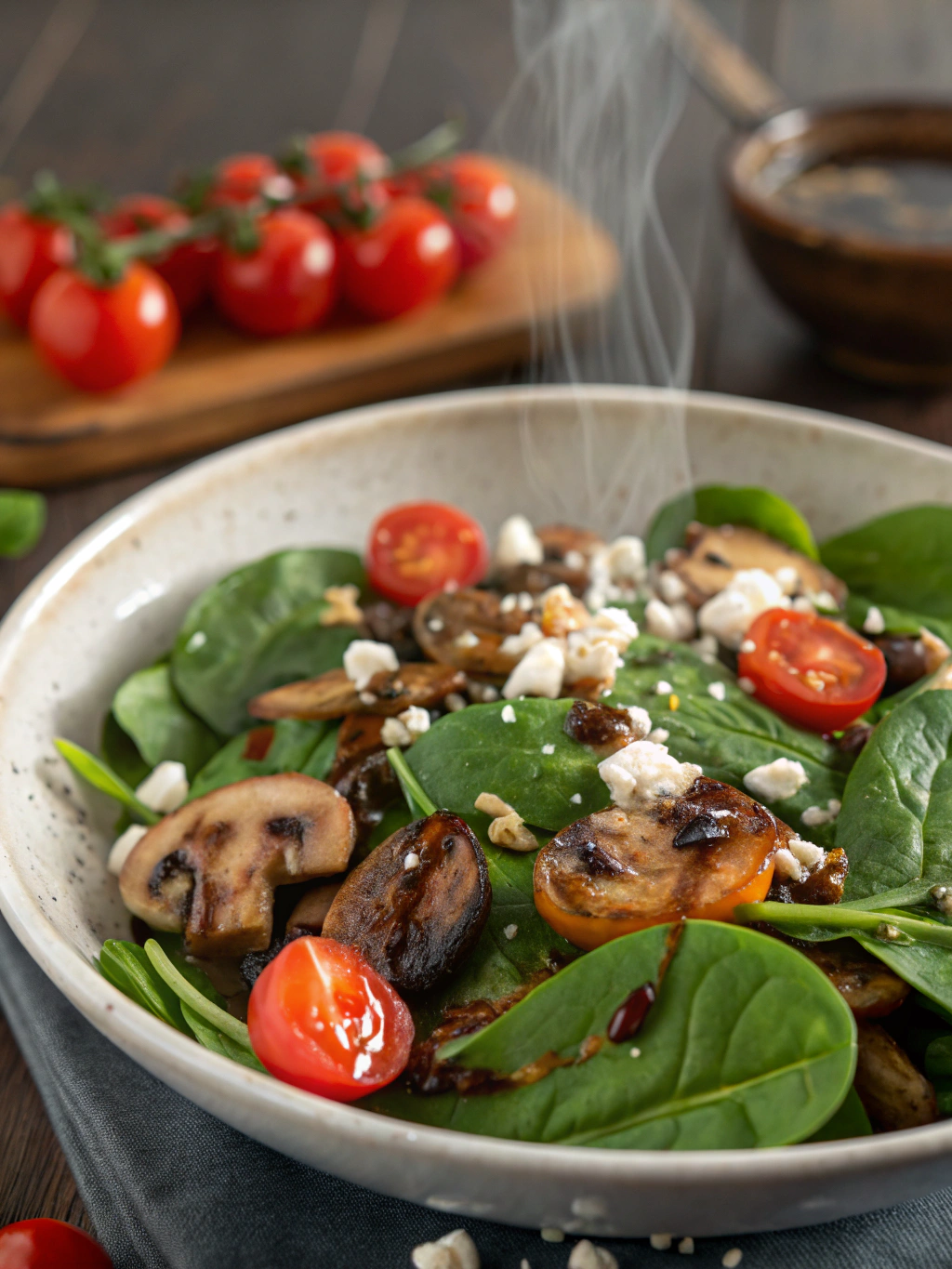 Warm Spinach and Mushroom Salad